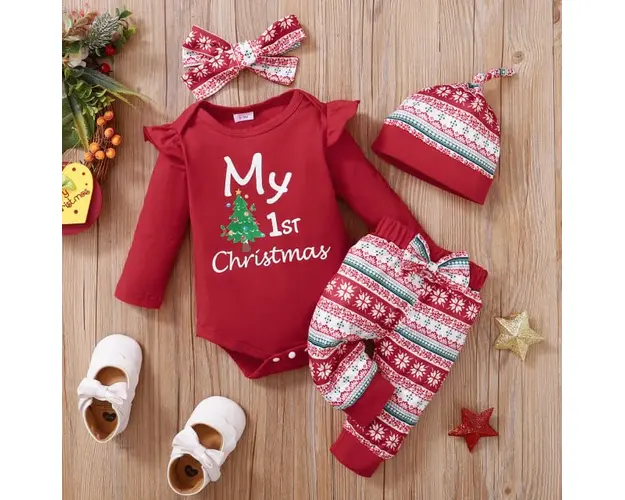 Costumas din 4 piese pentru bebelusi - First Chrismas