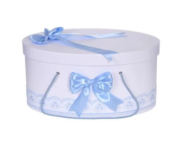 Cutie trusou botez dantela bleu si fundite asortate, Denikos® 815