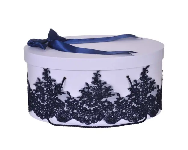 Cutie trusou botez dantela bleumarin eleganta si o fundita asortata, Denikos® 823
