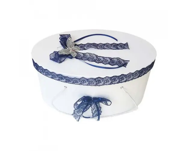 Cutie trusou botez dantela bleumarin si fluturas, Denikos® 380