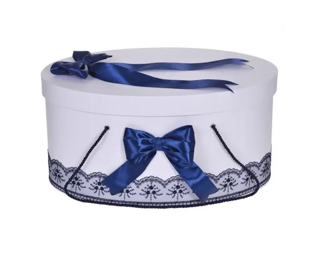 Cutie trusou botez dantela bleumarin si fundite asortate, Denikos® 814