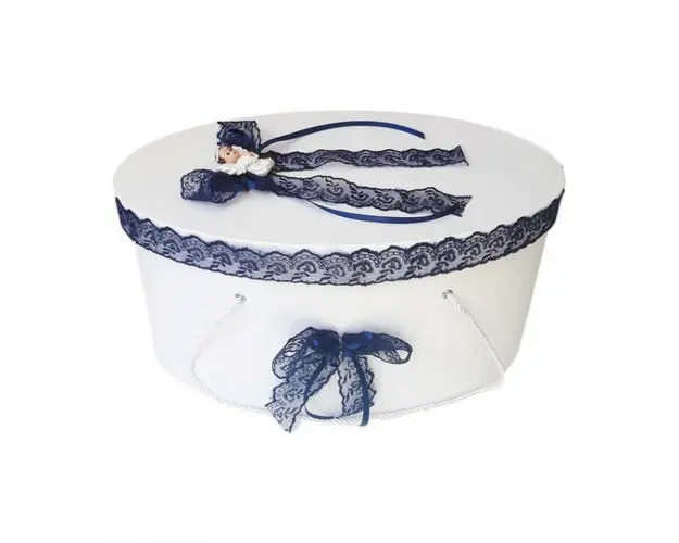 Cutie trusou botez dantela bleumarin si ingeras, Denikos® 384