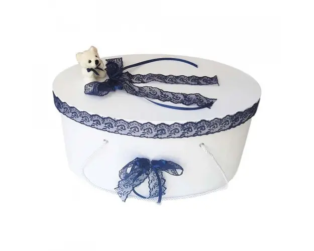 Cutie trusou botez dantela bleumarin si ursulet, Denikos® 395