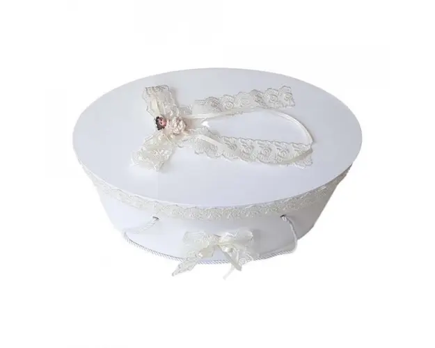 Cutie trusou botez dantela crem / ivoire si ingeras, Denikos® 386