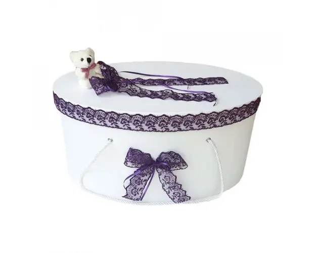 Cutie trusou botez dantela mov si ursulet, Denikos® 398