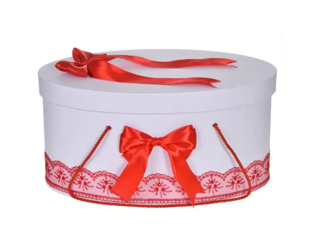 Cutie trusou botez dantela rosie si fundite asortate, Denikos® 816