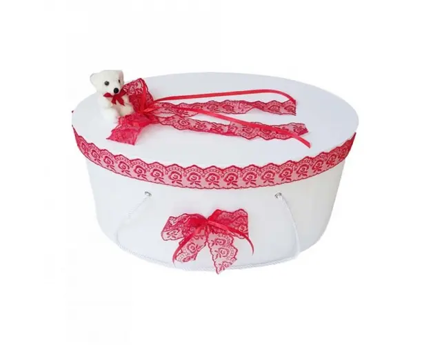 Cutie trusou botez dantela rosie si ursulet, Denikos® 399