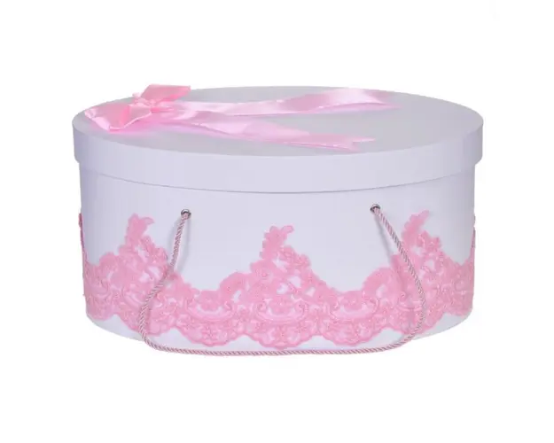 Cutie trusou botez dantela roz eleganta si o fundita asortata, Denikos® 825