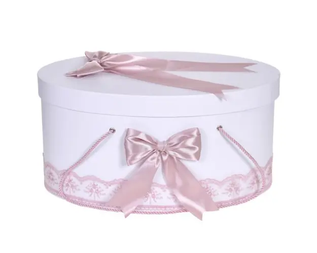Cutie trusou botez dantela roz pudra si fundite asortate, Denikos® 812