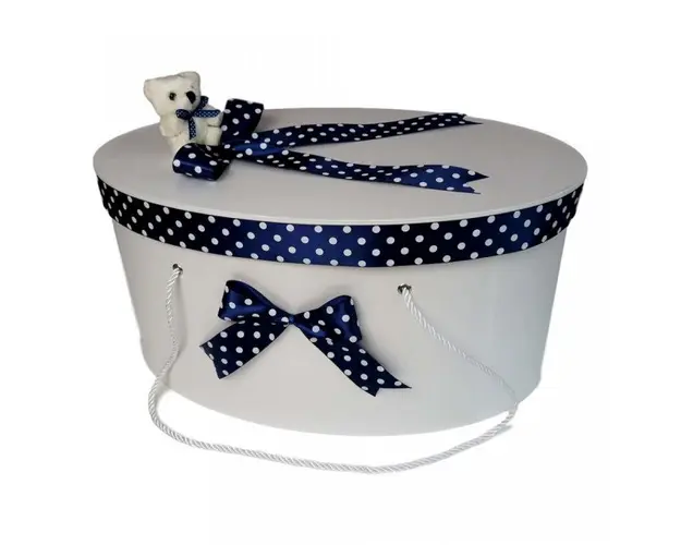 Cutie trusou botez fundite bleumarin cu buline si ursulet, Denikos® 5