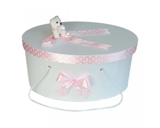 Cutie trusou botez fundite roz cu buline si ursulet, Denikos® 4