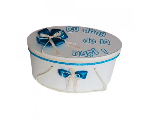 Cutie trusou botez personalizata, decor turcoaz, Denikos® 236