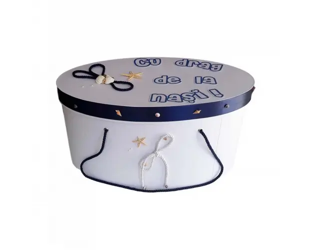 Cutie trusou botez personalizata, snur bleumarin si decor marin, Denikos® 226