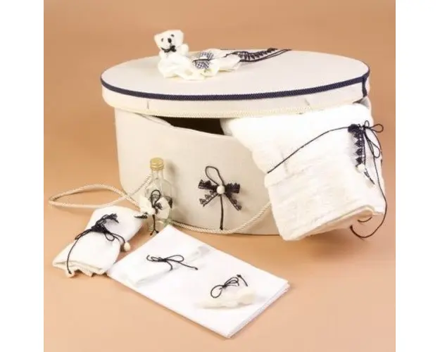 Cutie trusou decorata cu fundite si dantela bleumarin LG102-C