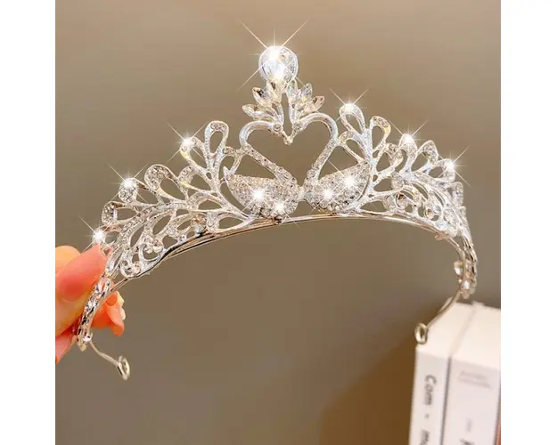 Diadema tip coronita cu strasuri albe - Lebede