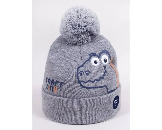 Fes de iarna pentru baietei cu pompon, model DINO