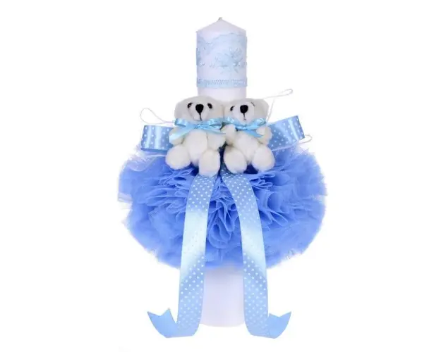 Lumanare botez 2 ursuleti, decor bleu, Denikos® 50