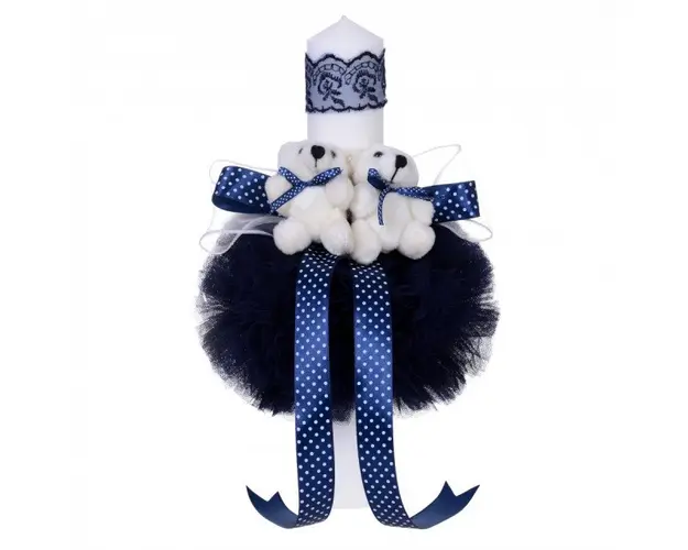 Lumanare botez 2 ursuleti, decor bleumarin, Denikos® 49