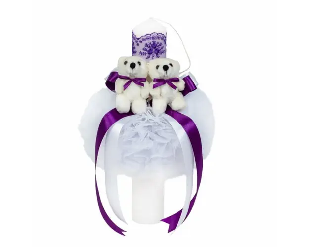 Lumanare botez 2 ursuleti, decor MOV, Denikos® 526