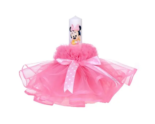 Lumanare botez baby girl, rochita roz si fundita cu buline, Denikos® 80