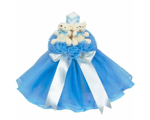 Lumanare botez cu tul, decor bleu si ursuleti, Denikos® 530