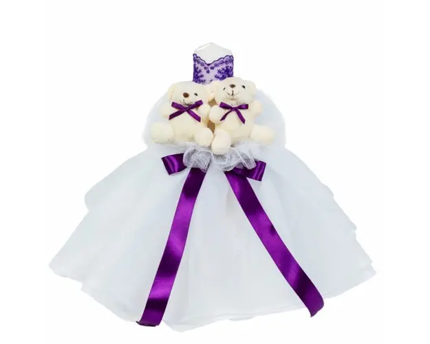 Lumanare botez cu tul, decor MOV si ursuleti, Denikos® 534