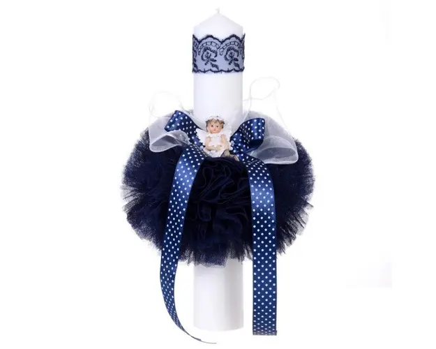 Lumanare botez ingeras, decor bleumarin, Denikos® 64