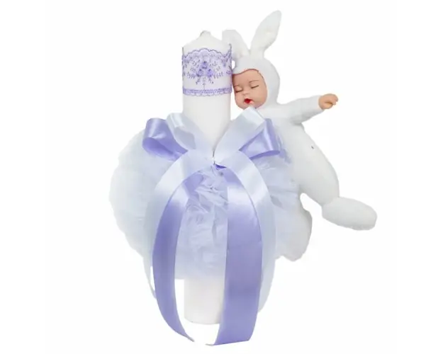 Lumanare botez jucarie iepuras, decor LILA, Denikos® 514