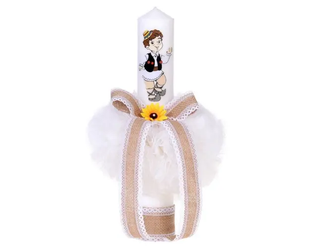 Lumanare botez pentru baietel, decorata traditional, Denikos® 55