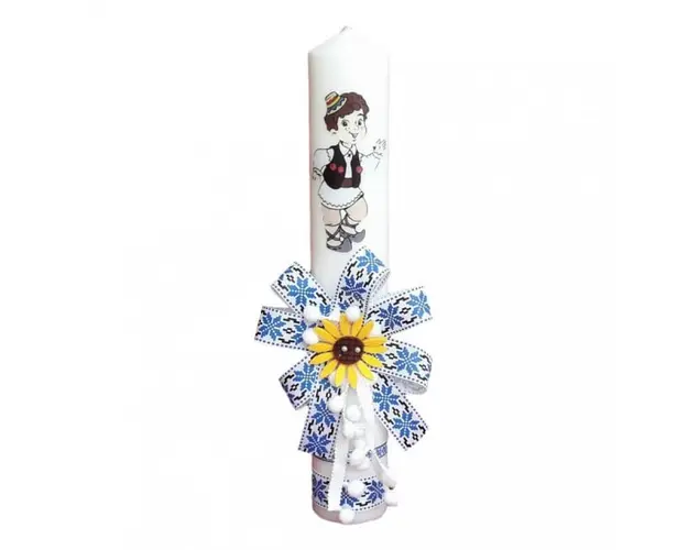 Lumanare botez pentru baietel, decorata traditional, Denikos® 668