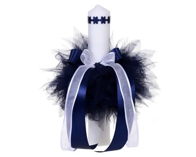 Lumanare botez pentru baietel, floricele bleumarin, Denikos® 54