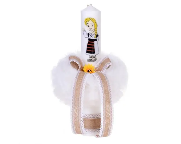 Lumanare botez pentru fetita, decorata traditional, Denikos® 56