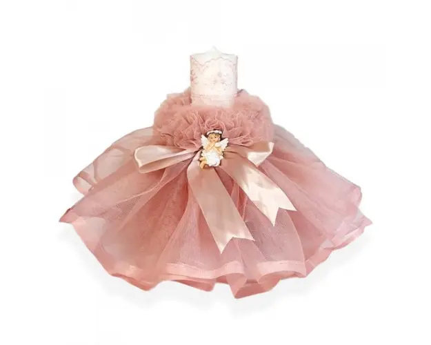 Lumanare botez rochita dusty rose, fundita asortata si ingeras, Denikos® 410