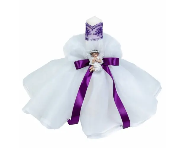 Lumanare botez rochita, fundita MOV si ingeras, Denikos® 510