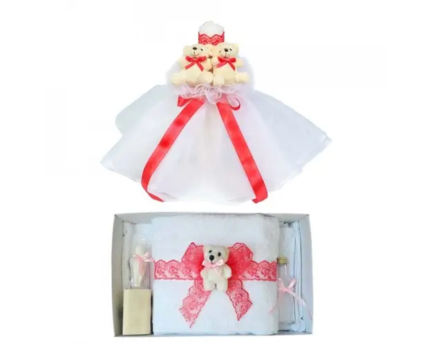 Lumanare botez tul si ursuleti si trusou botez dantela, decor Corai, Denikos® 616