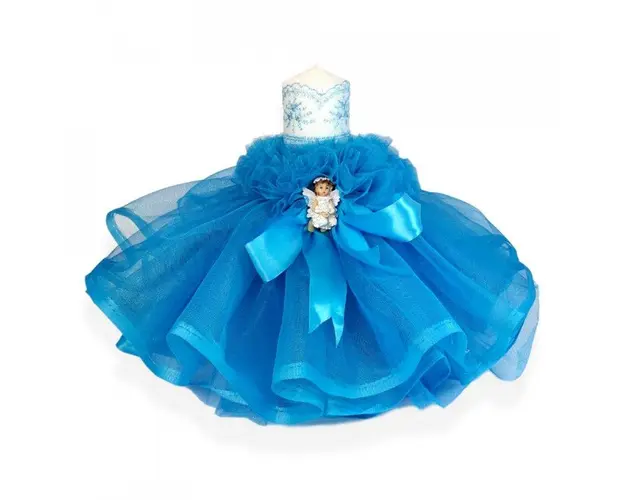 Lumanare botez tul turcoaz, fundita asortata si ingeras, Denikos® 408