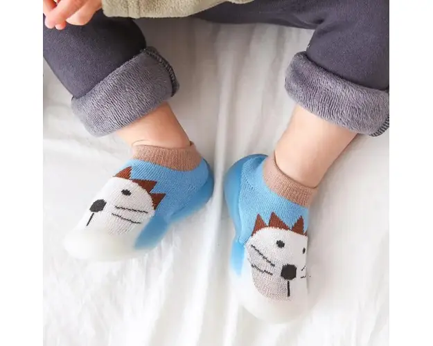 Mocasini bleu cu talpa antiderapanta - Animalutul alb