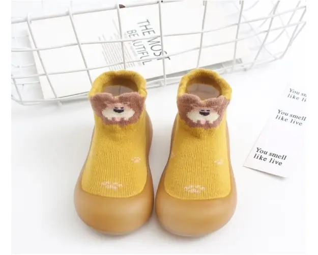 Mocasini galben mustar cu talpa antiderapanta - Happy Lion