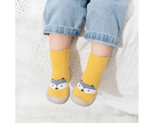 Mocasini galben mustar cu talpa antiderapanta - Happy teddy