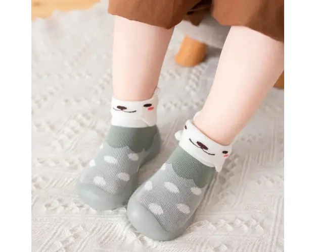 Mocasini gri cu talpa de silicon antiderapanta - Kitty