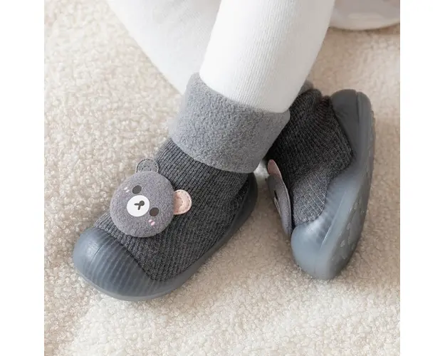 Mocasini gri petrol cu talpa antiderapanta - Ursulet