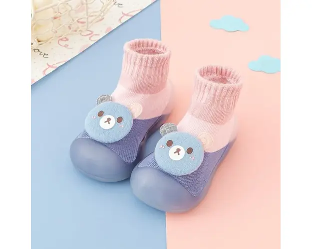 Mocasini in nuante de roz si lila cu talpa antiderapanta - Ursulet