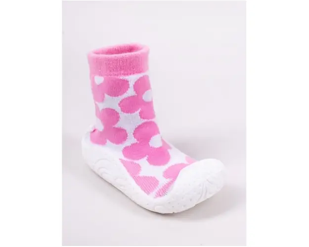 Mocasini pentru copii cu talpa antiderapanta  Design cu flori roz