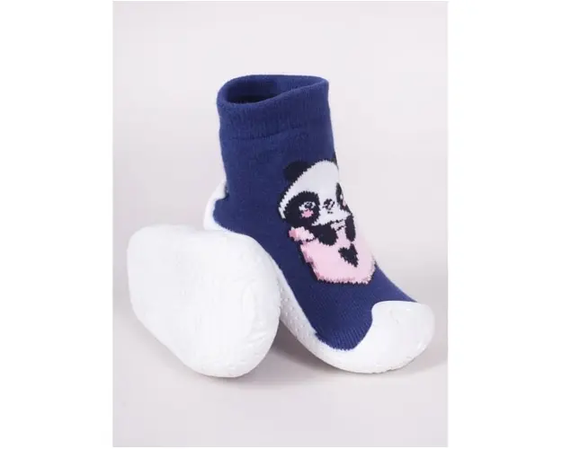 Mocasini pentru copii cu talpa antiderapanta  Design panda pe fundal albastru