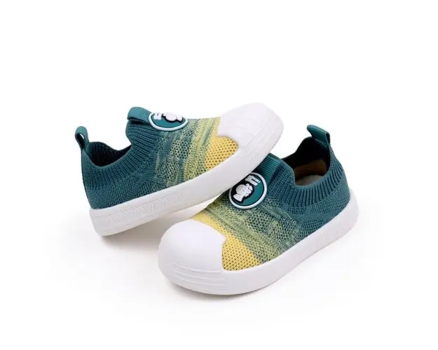 Mocasini pentru copii, verzi cu galben in degrade - Kiki