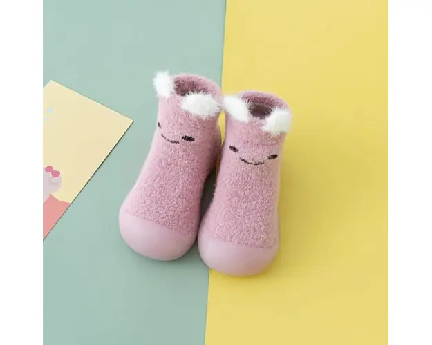 Mocasini roz cu talpa antiderapanta - Happy face