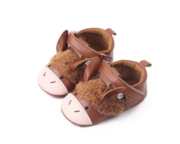 Pantofi maro cu design de animalut pentru fetite