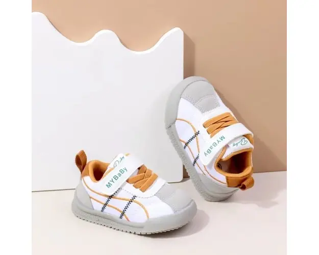 Pantofi sport, alb cu gri si maro