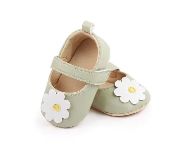 Pantofi verzi cu floare pentru bebelusi