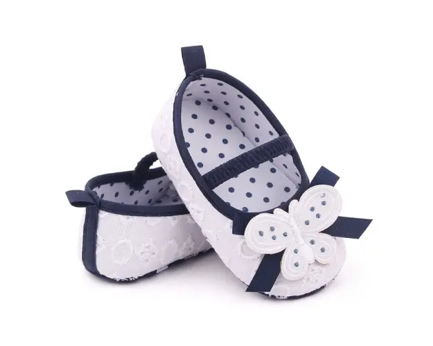 Pantofiori albi cu bleumarine - Butterfly
